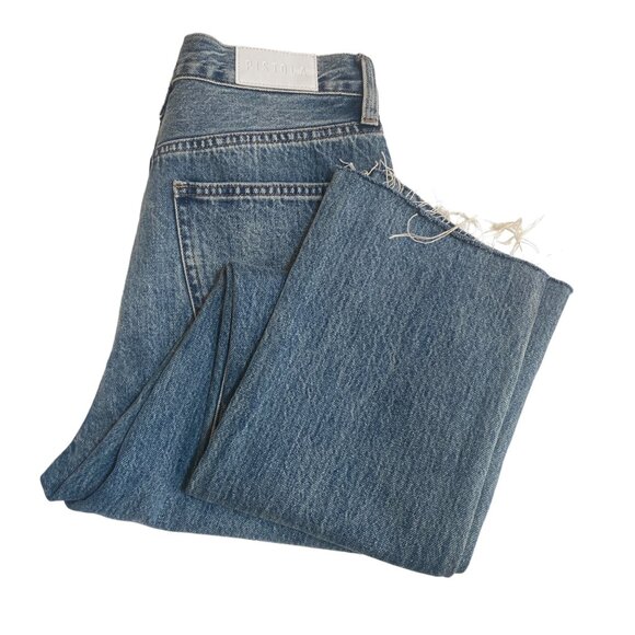Pistola Revolve High-Waisted Straight-Leg Distressed Jeans, Size 25 - Picture 2 of 10